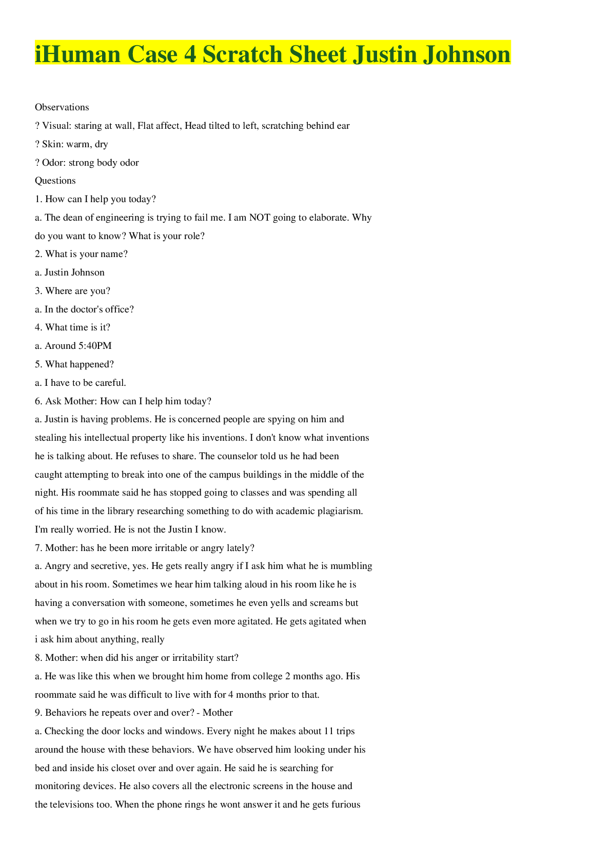 Preview image for iHuman Case 4 Scratch Sheet Justin Johnson